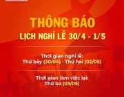 Thông báo nghỉ Lễ 30.4 và 1.5 